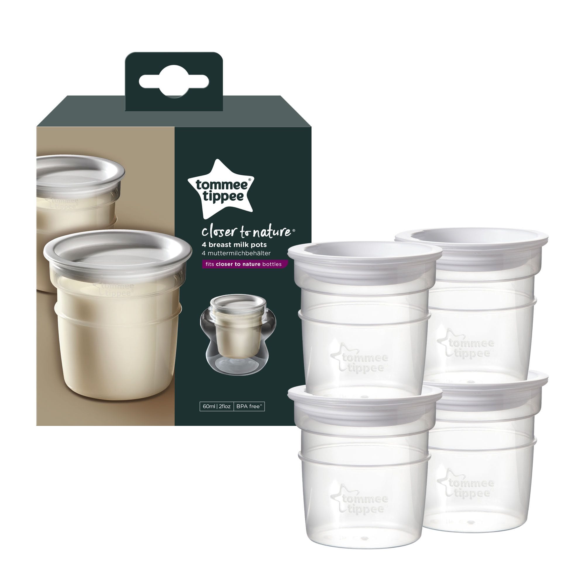 Tommee Tippee Closer to Nature Breast Milk Storage Pots with Lids, 60ml
