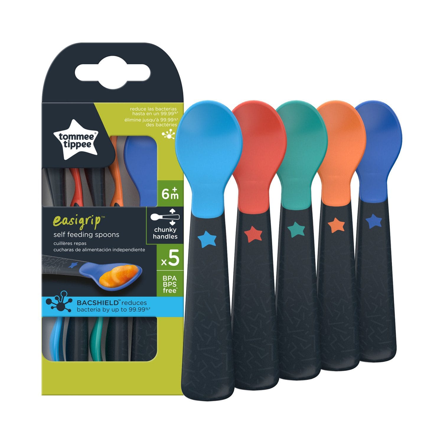 Tommee Tippee Easigrip Self-Feeding Weaning Spoons 6m+, Pack of 5